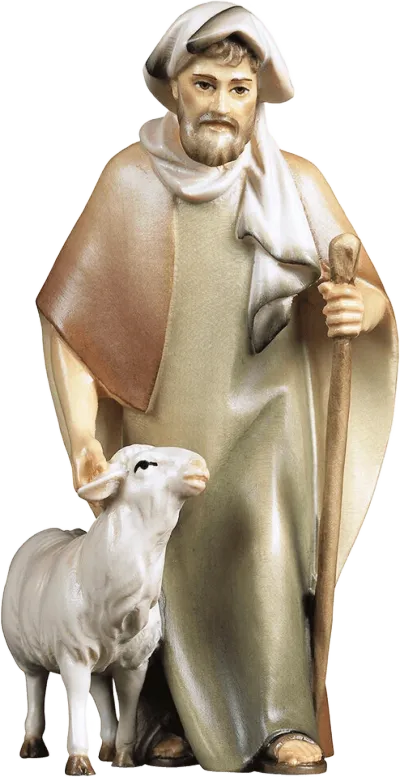 Shepherd with Crook and Sheep – nativity figure by ULPE Wood Art