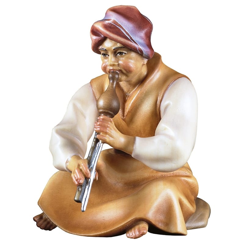 Sitting Herder with Flute – nativity figure by ULPE Wood Art