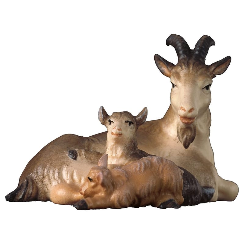 Goat with 2 Lying Kids – nativity figure by ULPE Wood Art