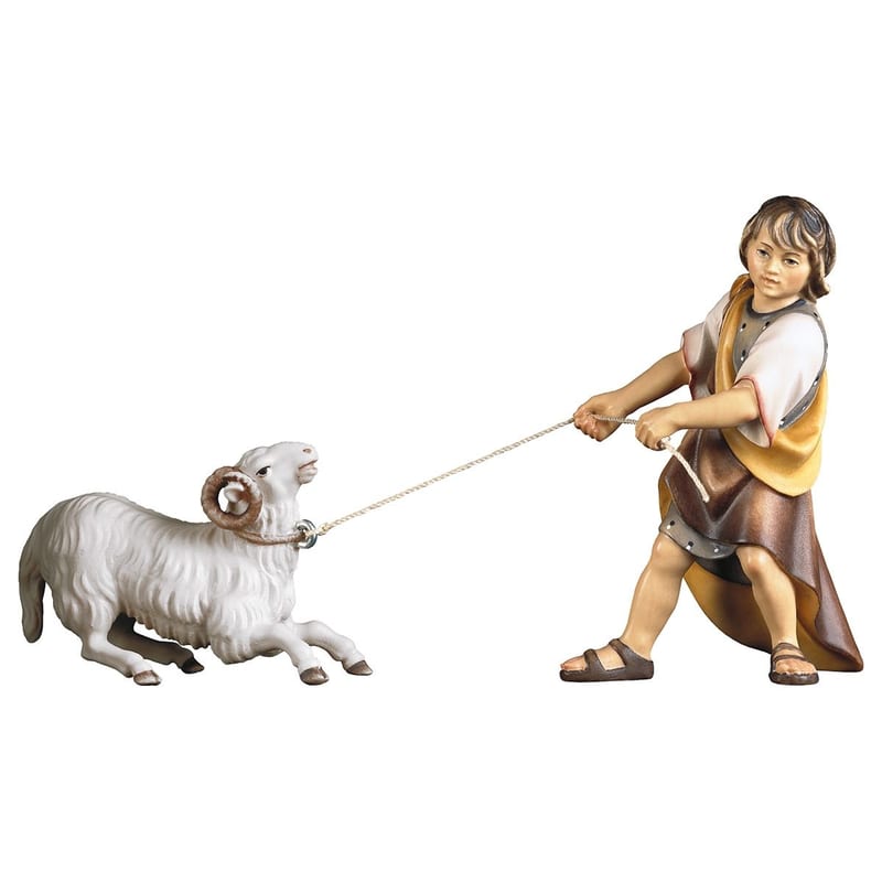 Child Pulling Kneeling Ram 2-piece – nativity scene by ULPE Wood Art