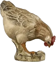 Hand-carved and hand-painted wooden hen grazing figure with natural colors
