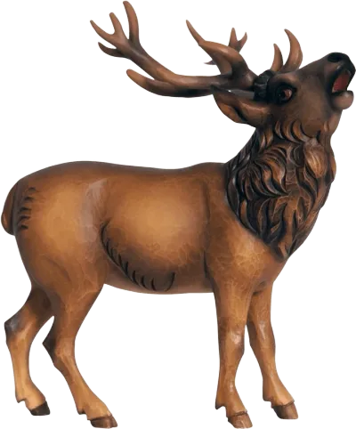 Hand-carved wooden Buck figure with detailed antlers and brown hand-painted finish
