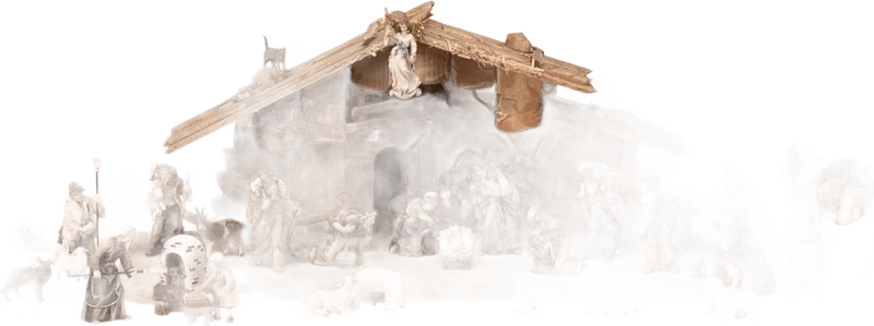 30-piece hand-carved wooden nativity set with rustic stable, Holy Family, shepherds, kings, animals, and villagers